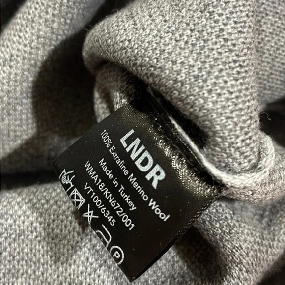 LNDR Sweater. Grey stripe chevron crew neck